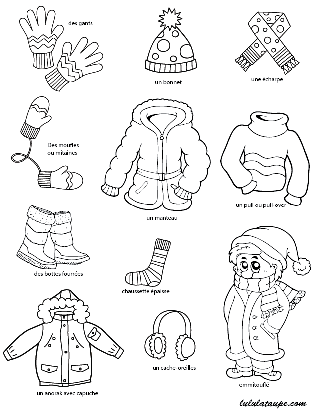 Imagier gratuit à imprimer ;  l'hiver, les vêtements