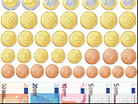 Planche de pièces et billets en euros