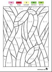 Coloriage magique, les additions dont le résultat est 5, 6, 7, 8 ou 9
