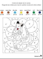 Coloriage magique, les additions dont le résultat est compris entre 2 et 8