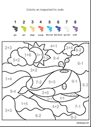 Coloriage magique additions et soustractions dont le résultat est inférieur à 8