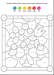 Coloriage magique à imprimer, additions, résultat de 9 à 14