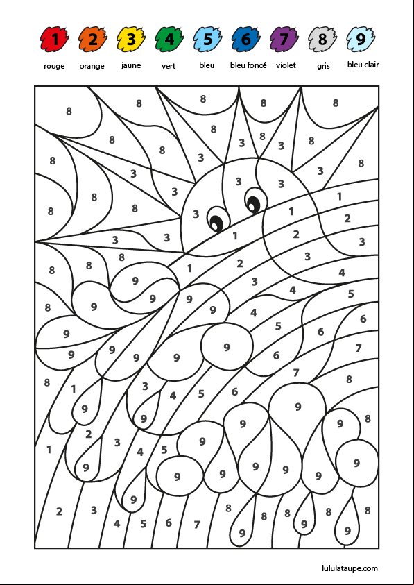 Exercice de coloriage magique pour apprendre les nombres de 1 à 9