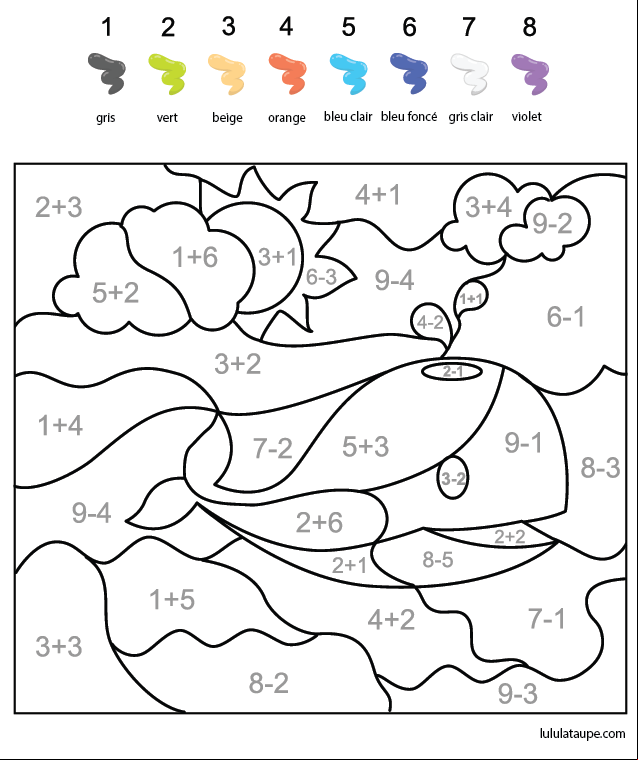 Coloriage magique gratuit, une baleine
