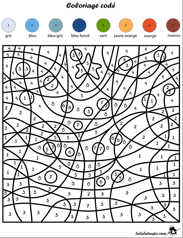 Coloriage codé à imprimer, les chiffres