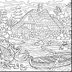 Dessin à colorier d'un ancien moulin à eau