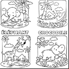 Coloriage les animaux d'Afrique : éléphant, crocodile, girafe, hippopotame