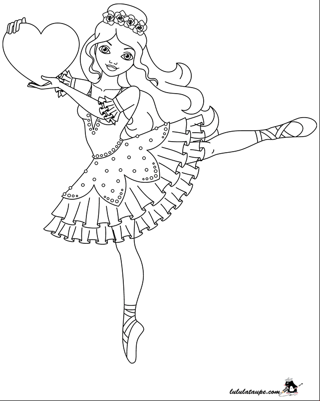 Dessin à colorier, une danseuse avec un cœur