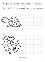 Apprendre à dessiner une tortue et une coccinelle sur quadrillage
