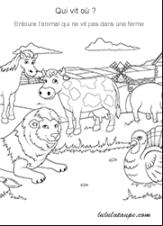 Jeu d'observation gratuit, qui vit où ? Les animaux de la ferme