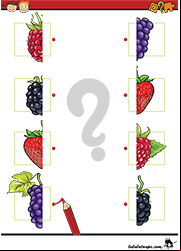 Jeu d'observation à imprimer enfants de 3 ans et plus, associer les moitiés de fruits
