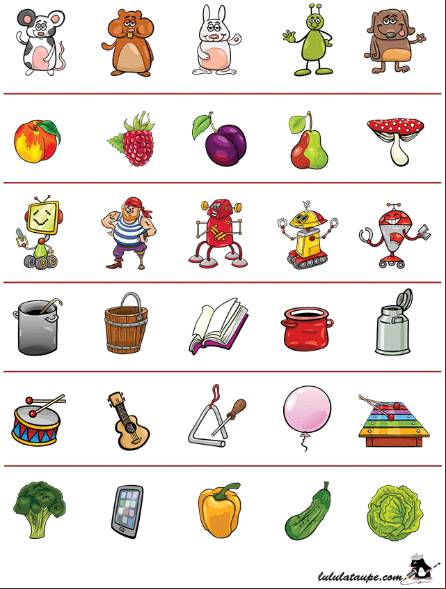 Exercice ludique pour enfants de maternelle, trouver l'intrus