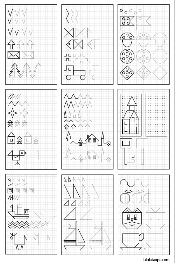 Reproduire les dessins sur les quadrillages ; jeu à imprimer