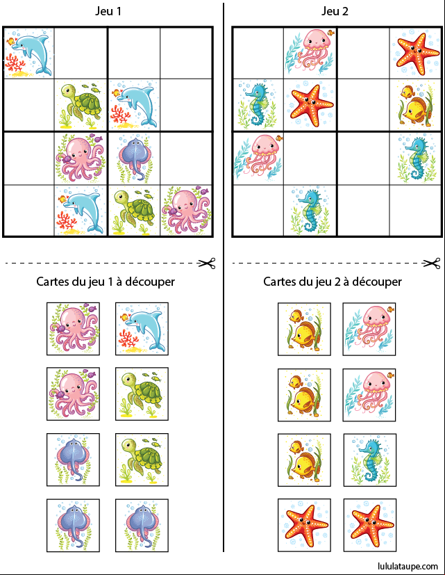 Jeu de sudoku à imprimer gratuitement, moyenne section de maternelle