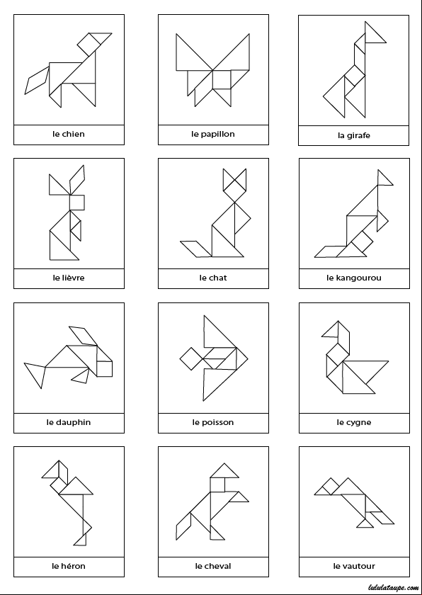 Contours d'animaux gratuits pour jeu Tangram