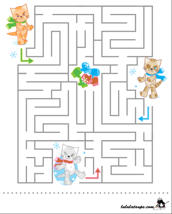 Labyrinthe gratuit à imprimer, les chatons