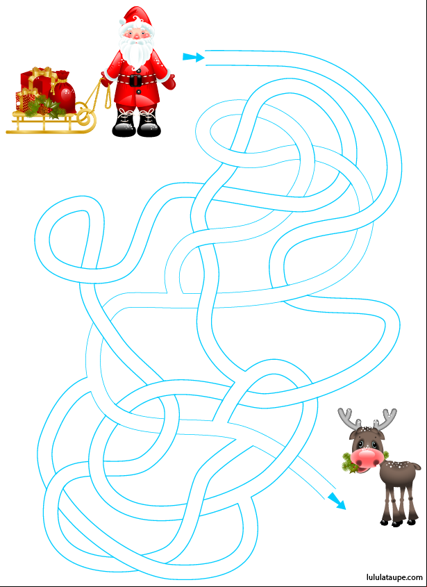Jeu de labyrinthe à imprimer, le Père Noël et son renne