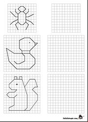 Exercice ludique à imprimer, reproduire une figure sur quadrillage