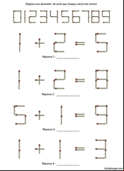 Exercices de maths à imprimer, les allumettes à déplacer 