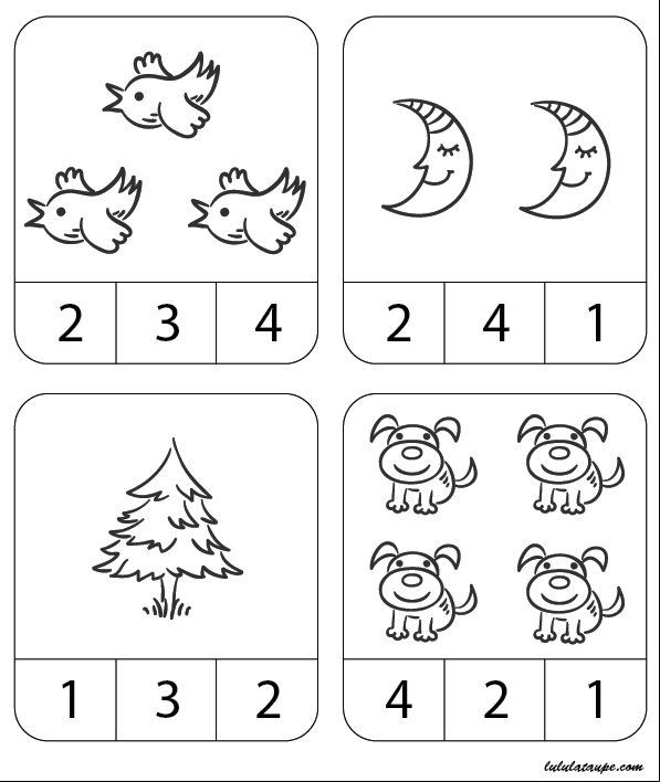 Initiation aux mathématiques, les chiffres de 1 à 4