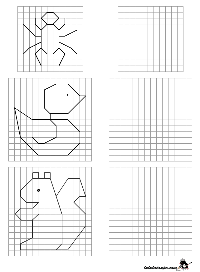 Dessins simples à reproduire sur quadrillage, 
