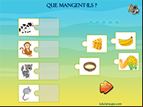 Jeu gratuit en ligne, retrouver la nourriture de chaque animal
